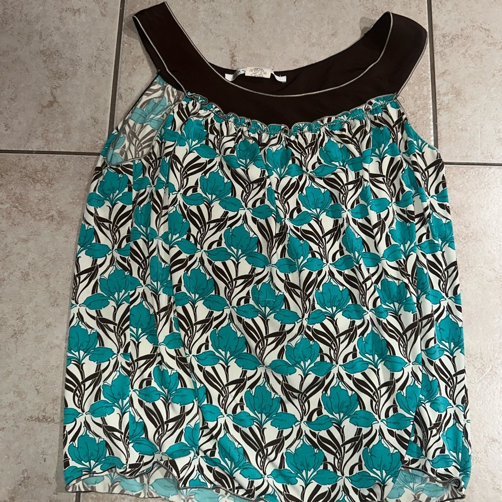 Max Studio Teal Floral Sleeveless Blouse Tank Top Size M